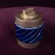 Tommaso Barbi Blue Glazed Ceramic and Brass-Toned Metal Table Lighter, 1970