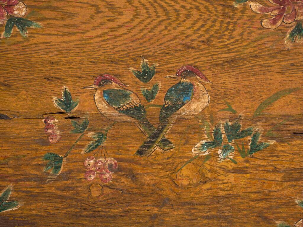 Antique Chinese chest with painted flowers in elm – China, circa 1900