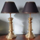 Duo of antique lamps in bronze and brass