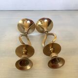 Pair of small brass heart candlesticks