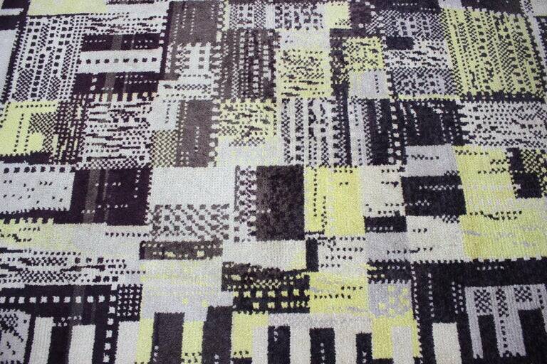 Rare beautiful hand made abstract design wool carpet / rug, 1940s