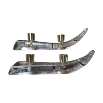 Paire de bougeoirs cristal Schneider en forme de pirogue