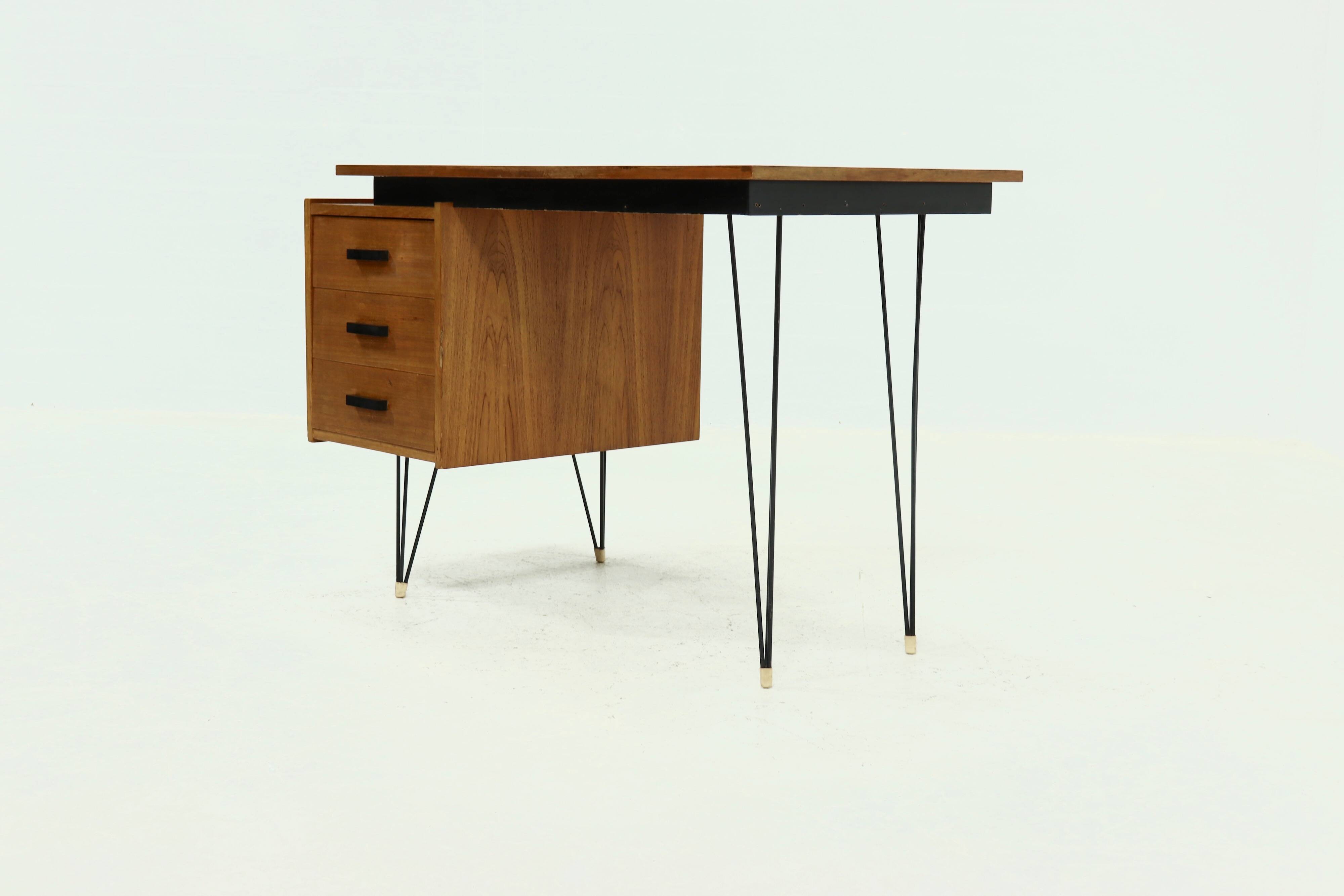 Mid Century Teak Hairpin Desk by Tijsseling 1960s