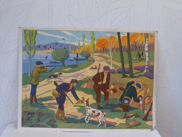 School poster editions Nightingale Montmorillon Vienna, hunting and fair vintage 1960