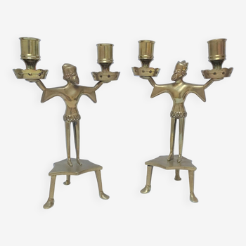 Pair of brass oriental figure candlesticks