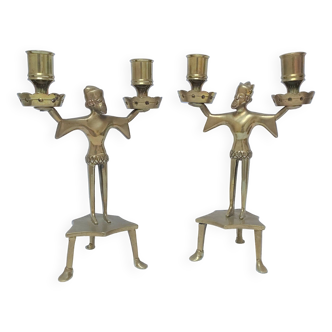 Pair of brass oriental figure candlesticks
