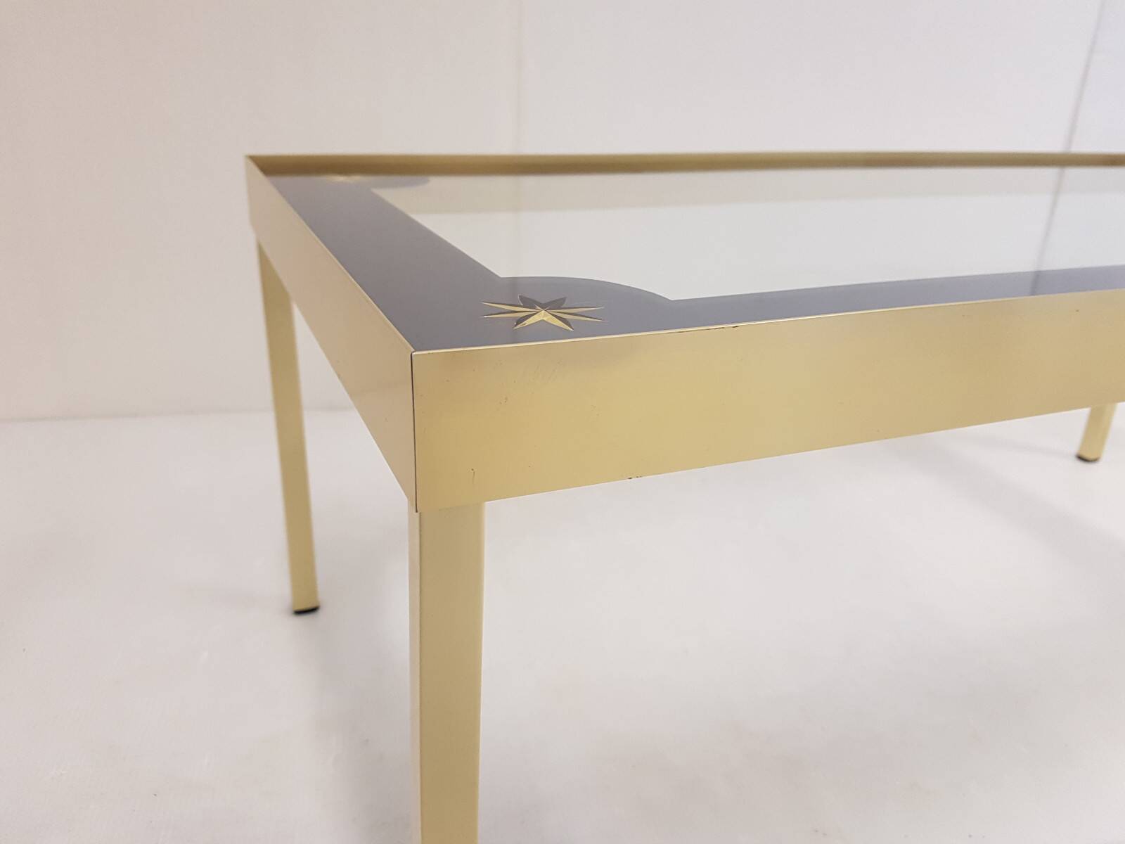 Vintage coffee table gold aluminium & star glass 1960s