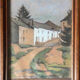 Pastel painting, circa 1930 monogram "Village Street"
