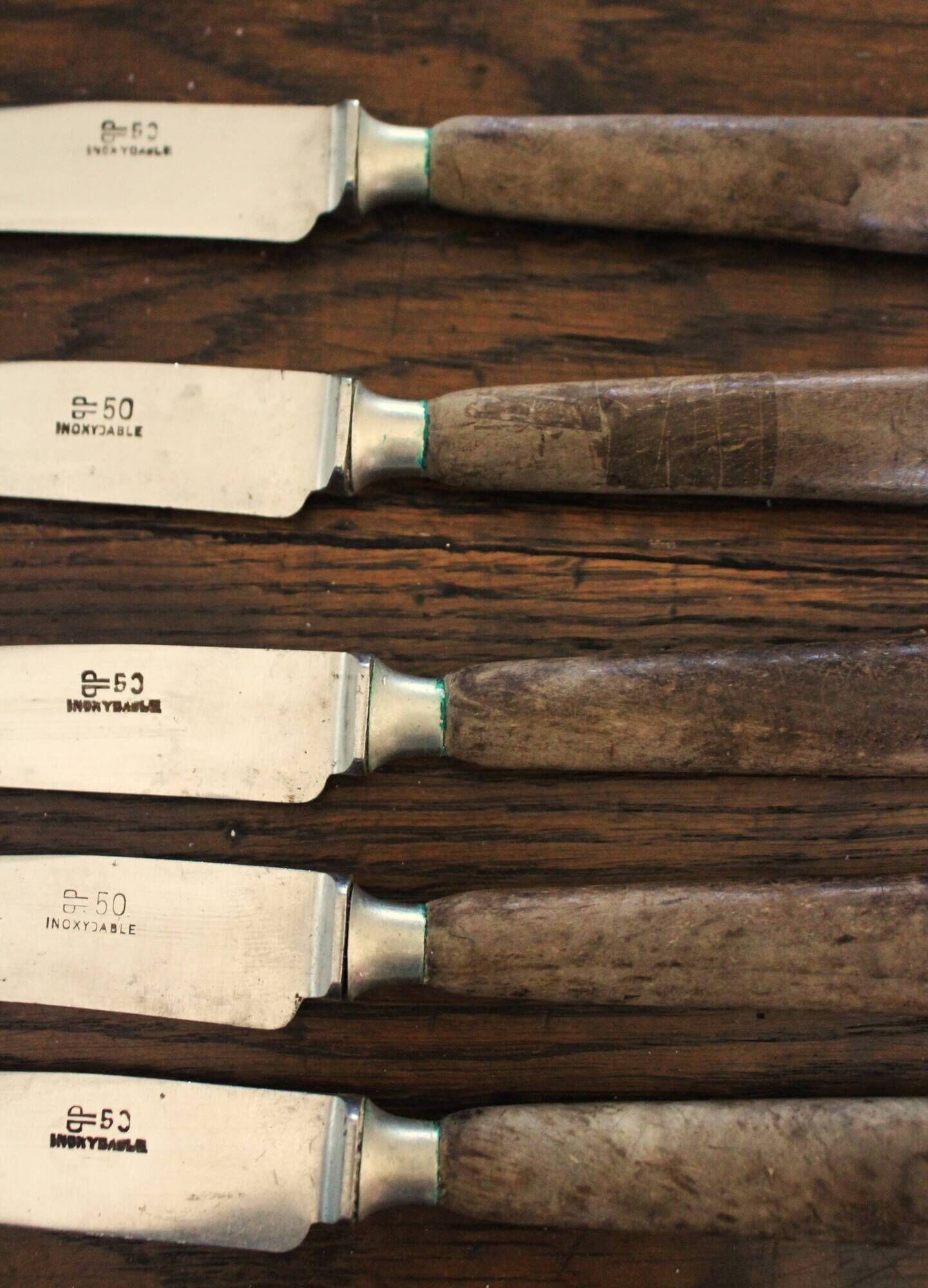 Set of 5 antique knives with wooden handles