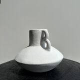 Handmade terracotta vase painted white with double handles H:16 D:20