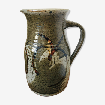 Large 80's varnished sandstone pitcher