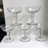 Set of 5 large crystal champagne glasses 30s-40s