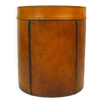 Rare stunning mid century thick leather hand made waste paper bin basket italy 1960