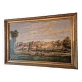 Framed oil on canvas from 1896 representing a village