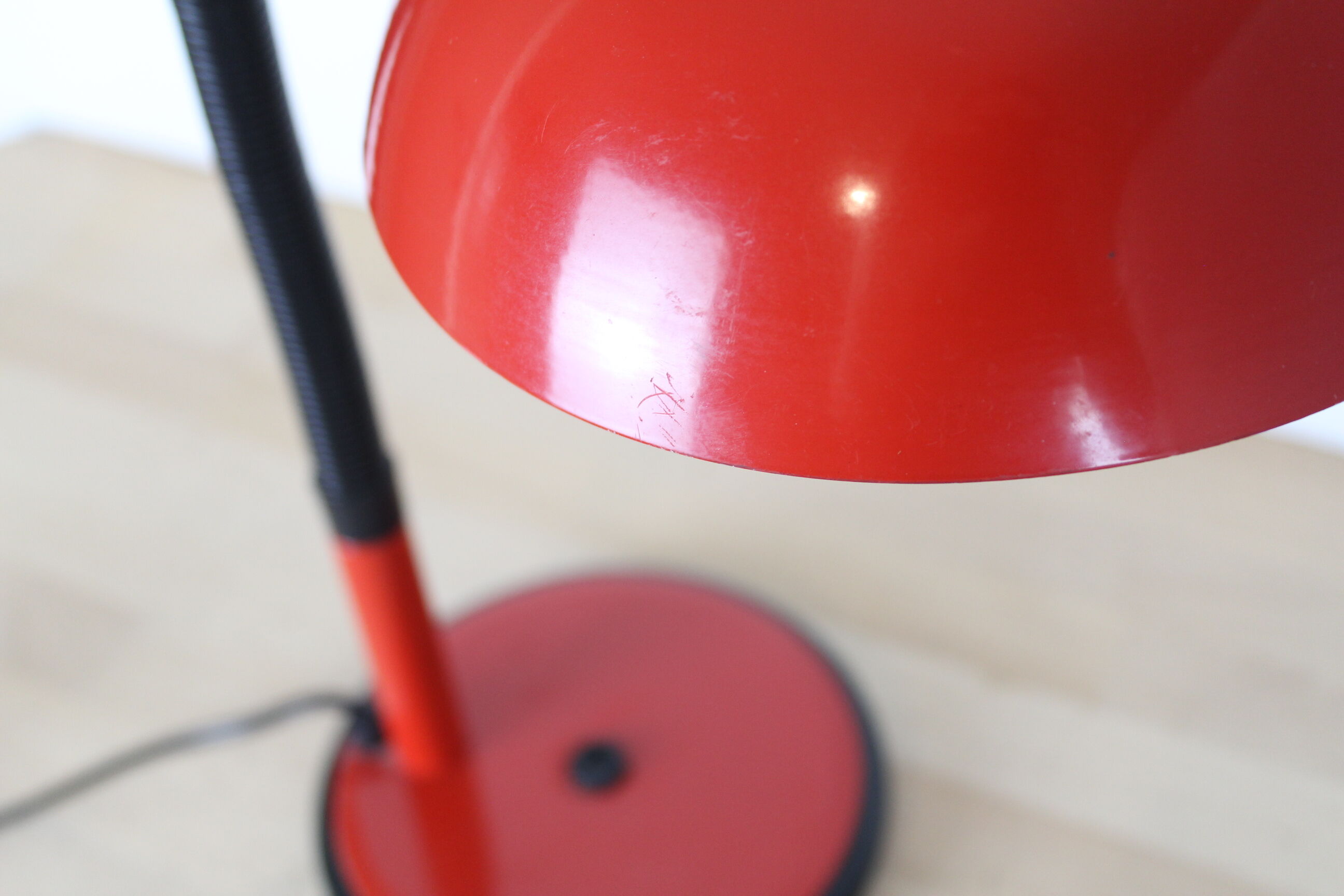 Vintage red metal Aluminor desk lamp