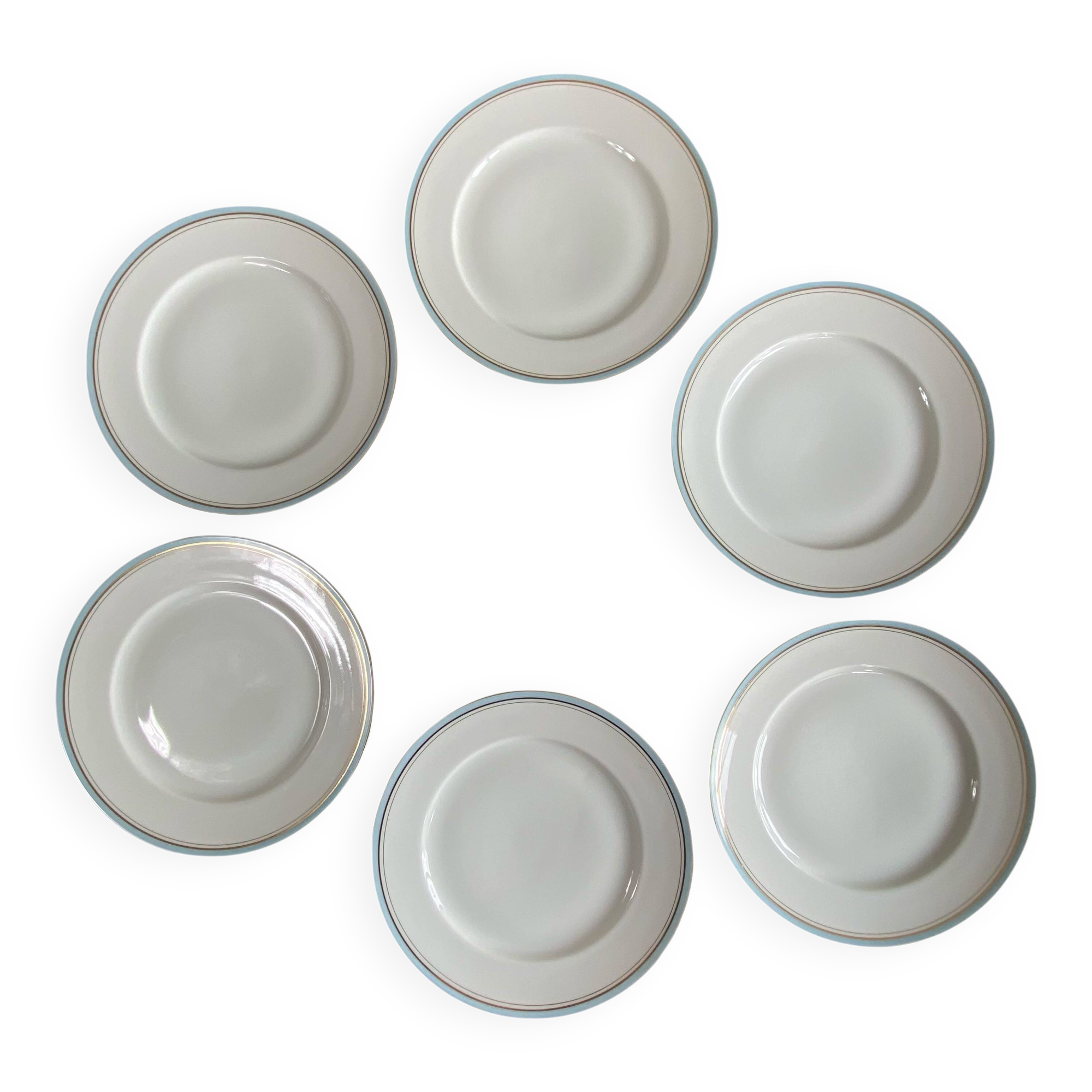 6 flat plates, antique porcelain from the Couleuvre factory.