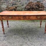 Old cherry farmhouse table with 3 drawers and turned legs