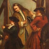 English painting oil on canvas genre scene from 18th century