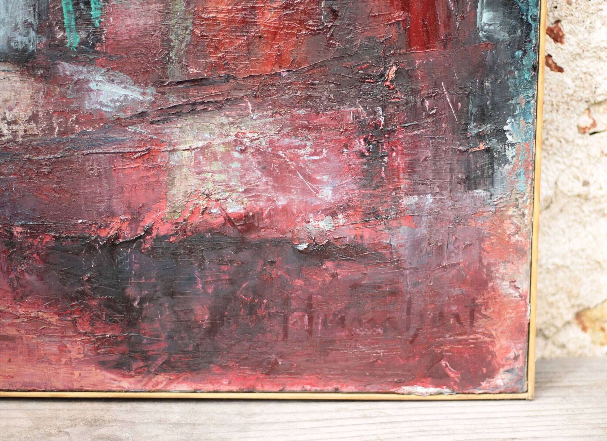 Oil on canvas signed Monique Humbert, abstract composition, wall painting, interior decoration.