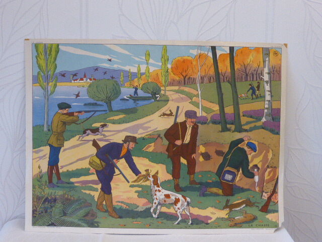 School poster editions Nightingale Montmorillon Vienna, hunting and fair vintage 1960