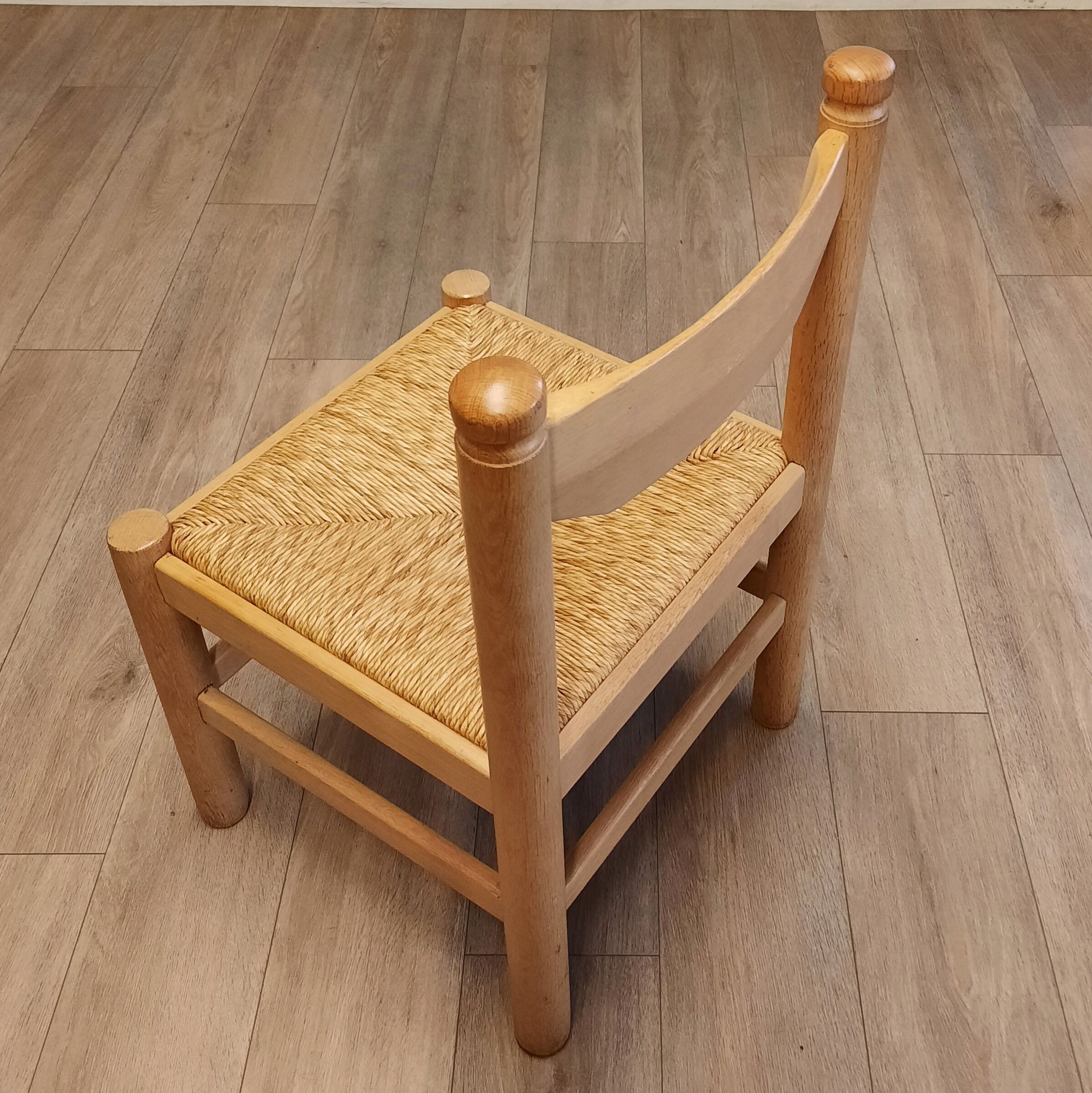 Set of 4 wood and rush chairs, 1970s