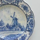 Assiette ancienne hollandaise, décor moulin bleu, delft vp 220, vintage, assiette décorative de collection, assiette de dessert, pays-bas