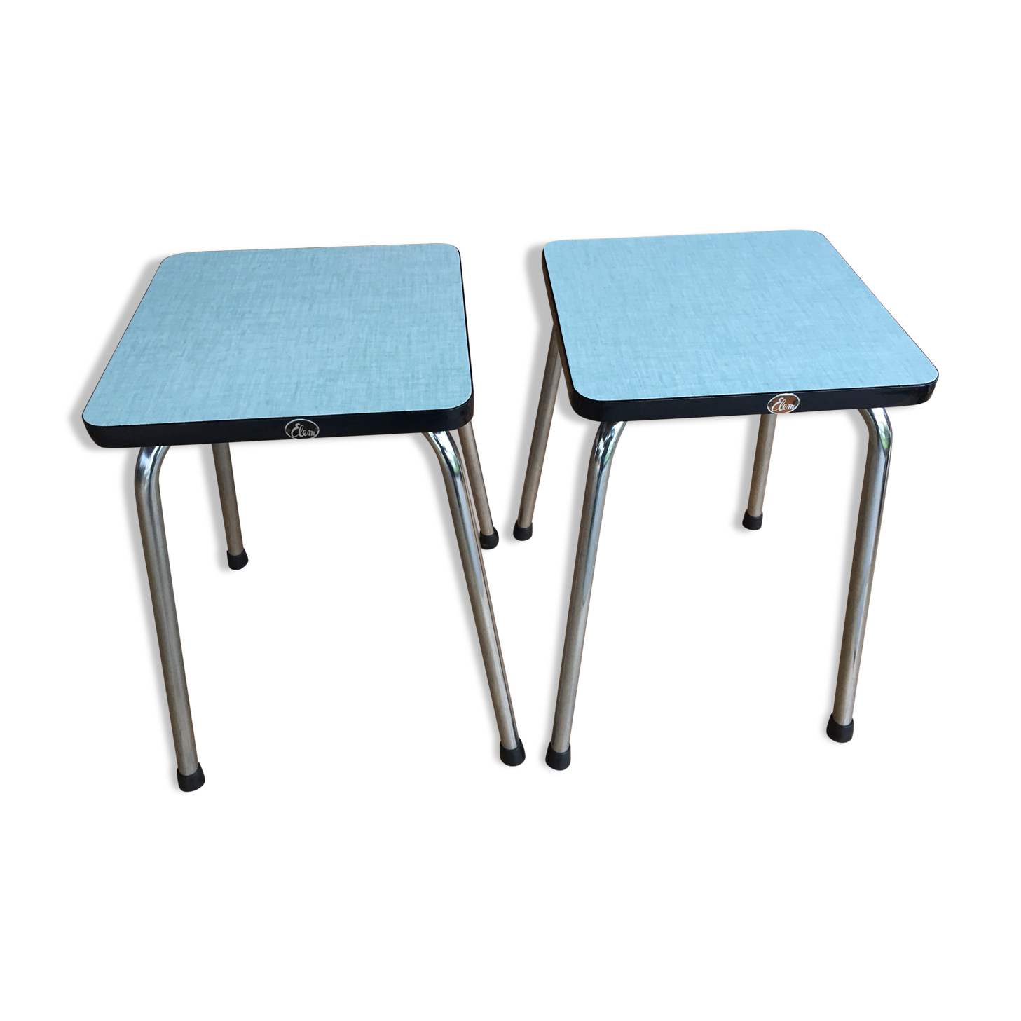 Duo of vintage matching stools in 60s formica brand Elem