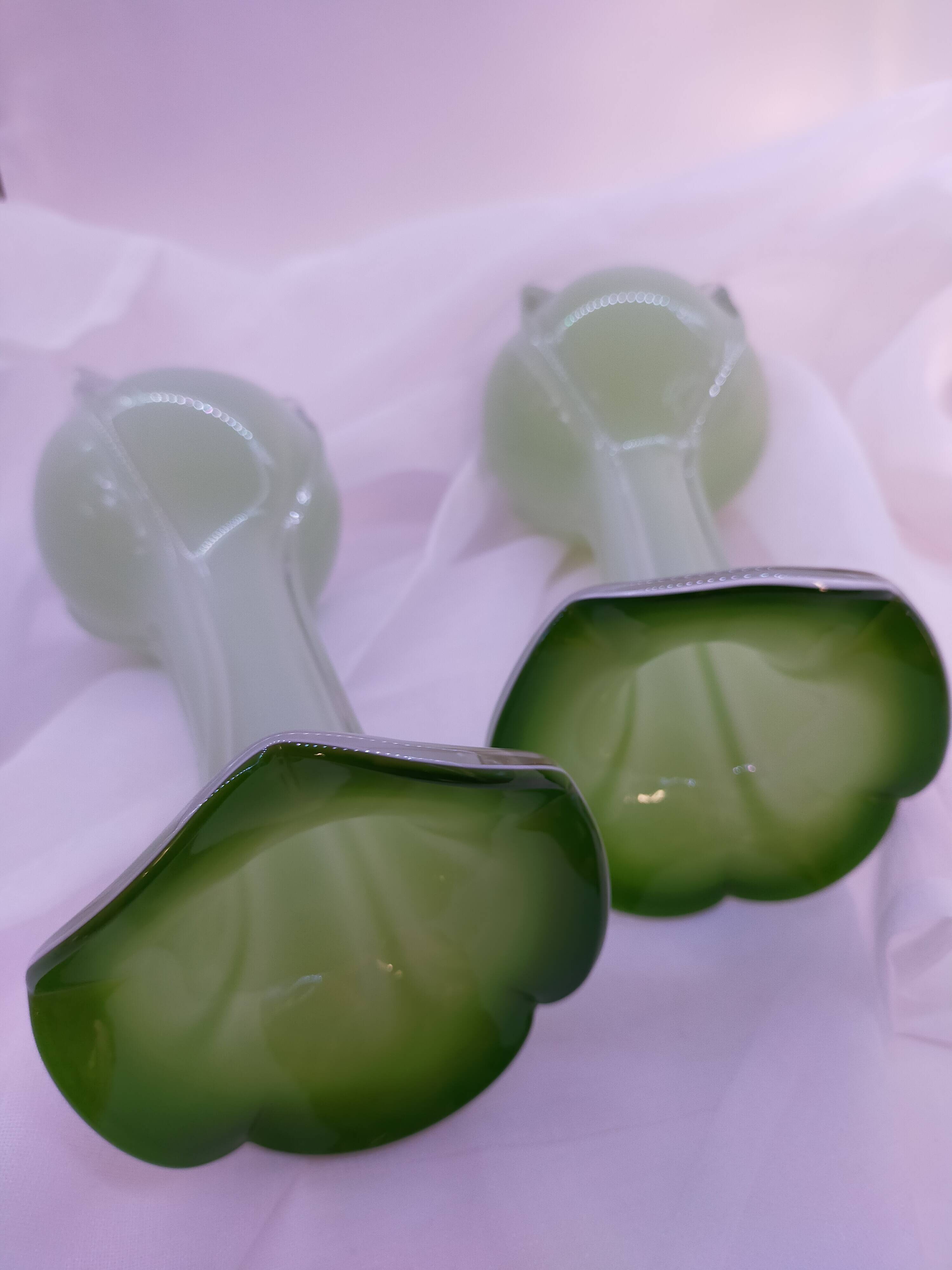 Pair of antique Murano style multi-layered blown glass vases, retro colored, Art Deco