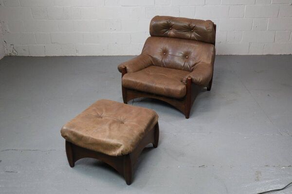 Fauteuil lounge Ranger avec ottoman par Erik Deforce pour Gervan Belgique, 1970.