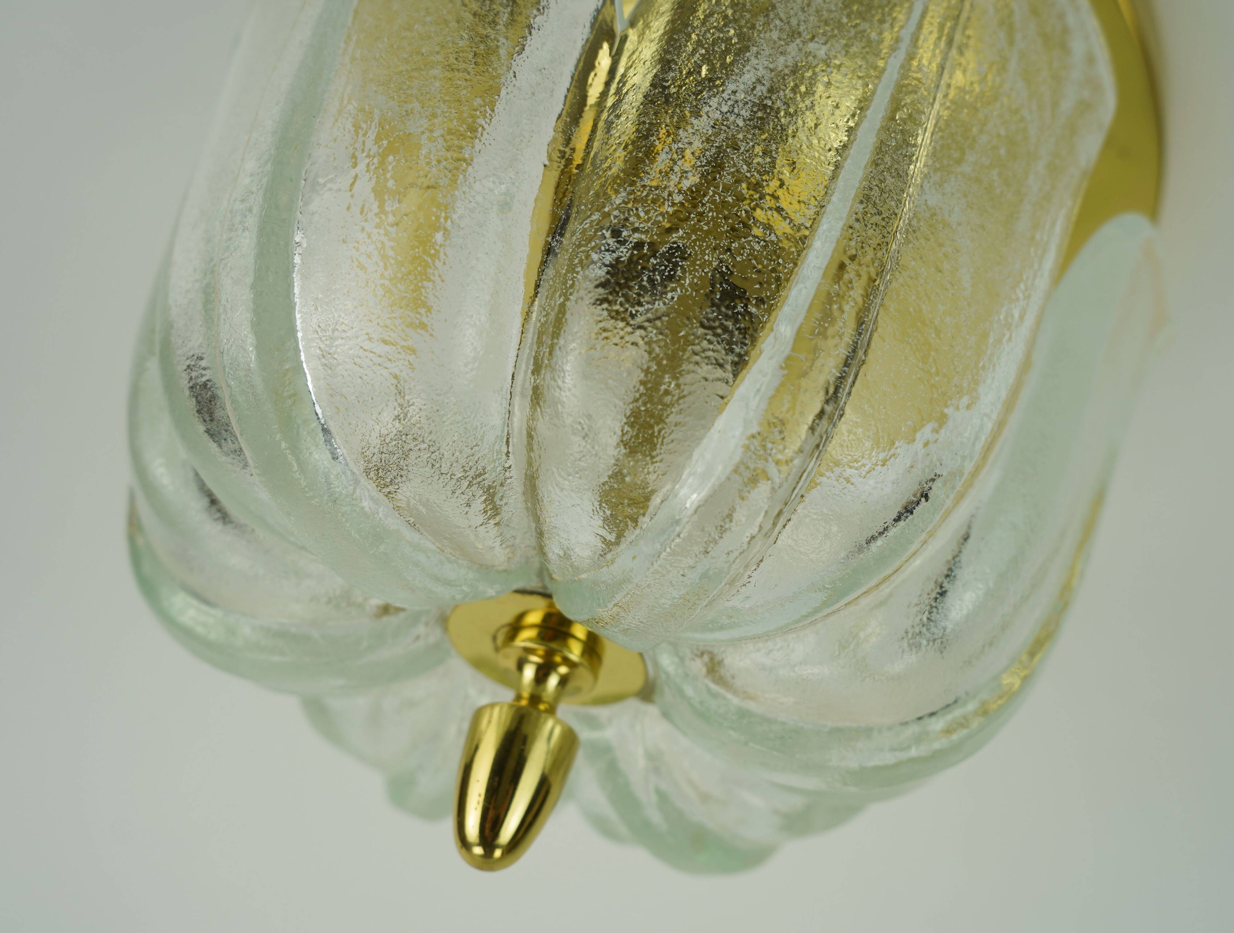 Limburg flush mount model a475 3031 flower-shaped glass shade and brass 70s