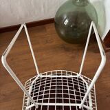 Harry Bertoia White Wire Chair with Leather Cushion