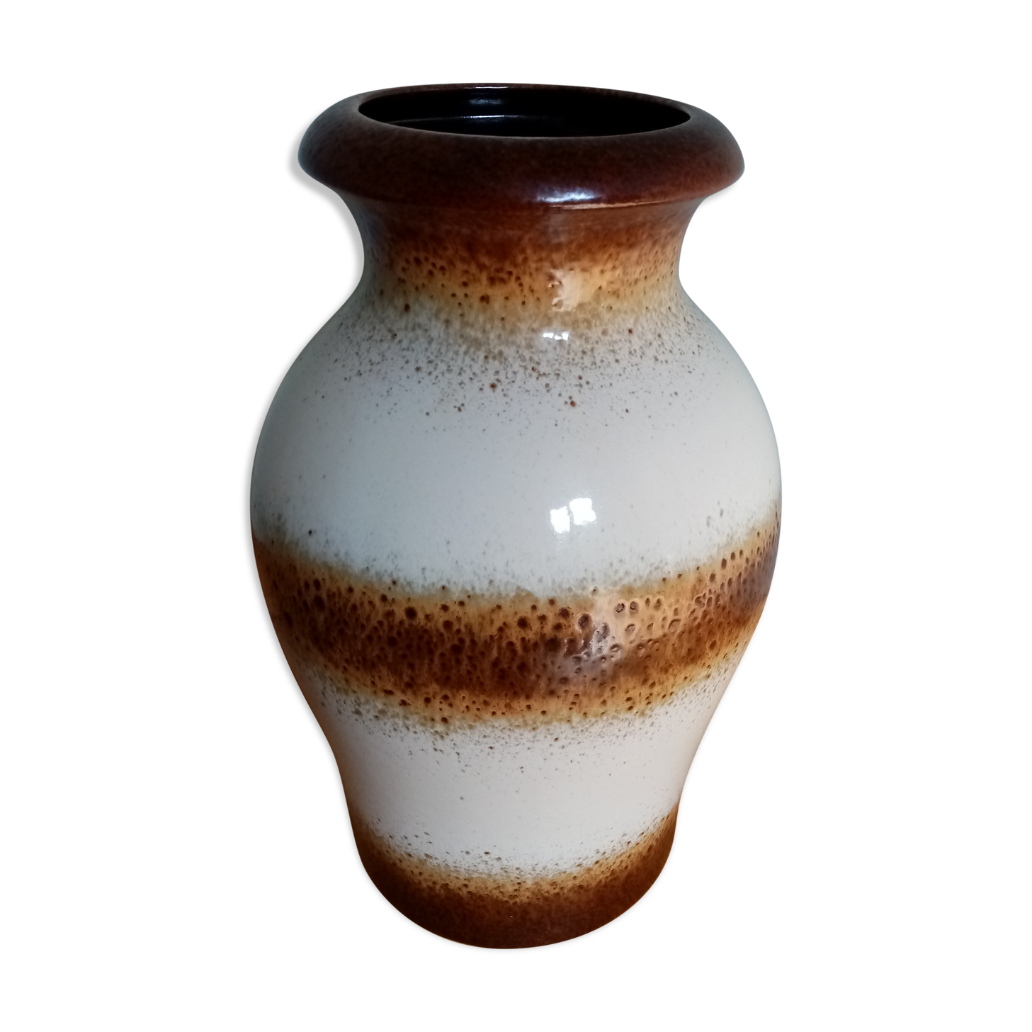 West Germany 290-34 vase in white and brown glazed ceramic