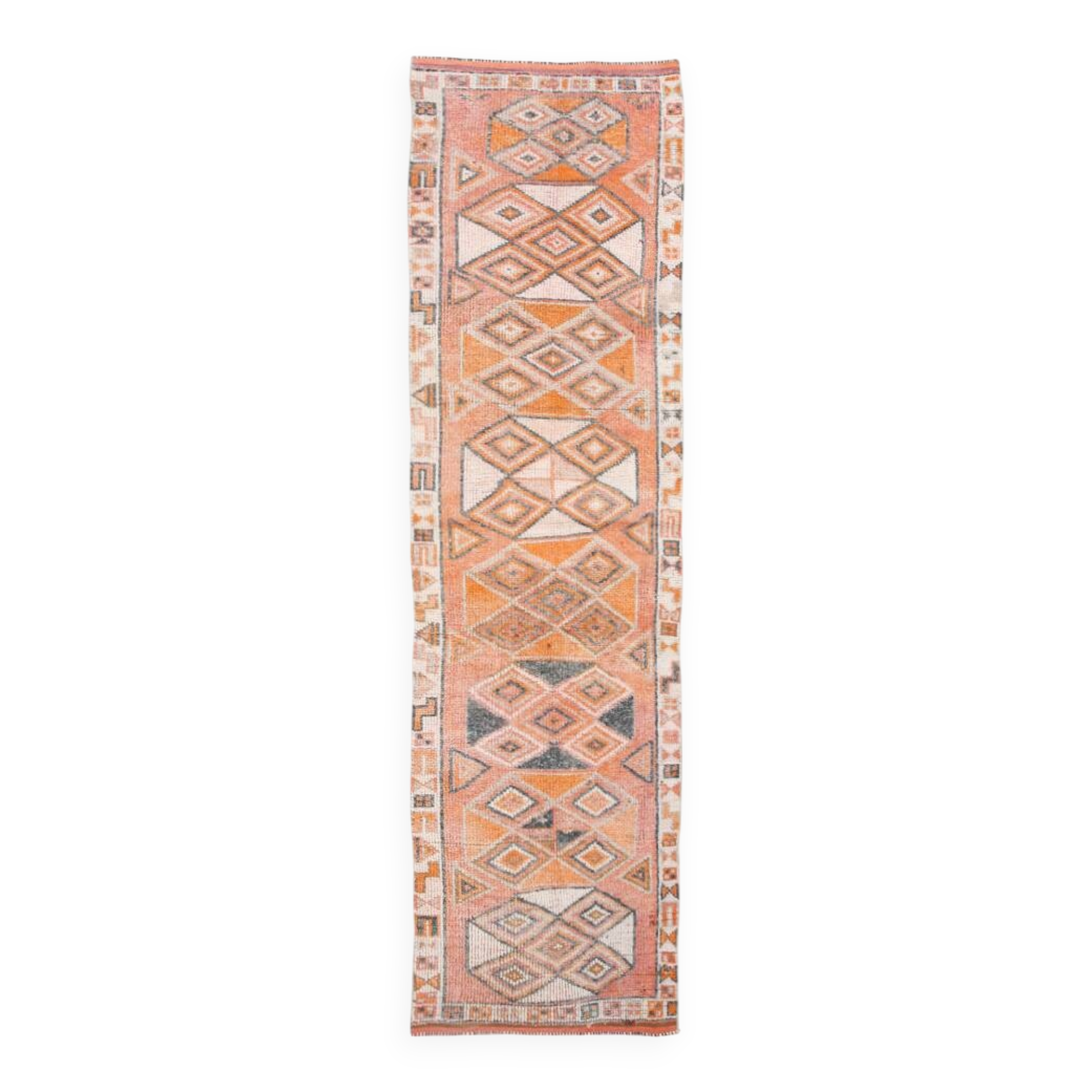 3x11 Salmon & Orange Muted Color Turkish Runner Rug, 92x336 Cm