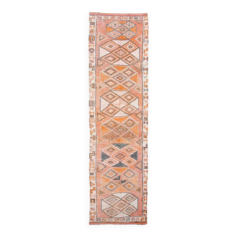 3x11 Salmon & Orange Muted Color Turkish Runner Rug, 92x336 Cm
