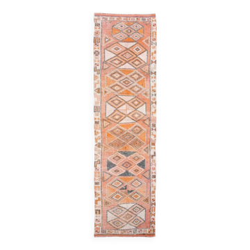 3x11 Salmon & Orange Muted Color Turkish Runner Rug, 92x336 Cm