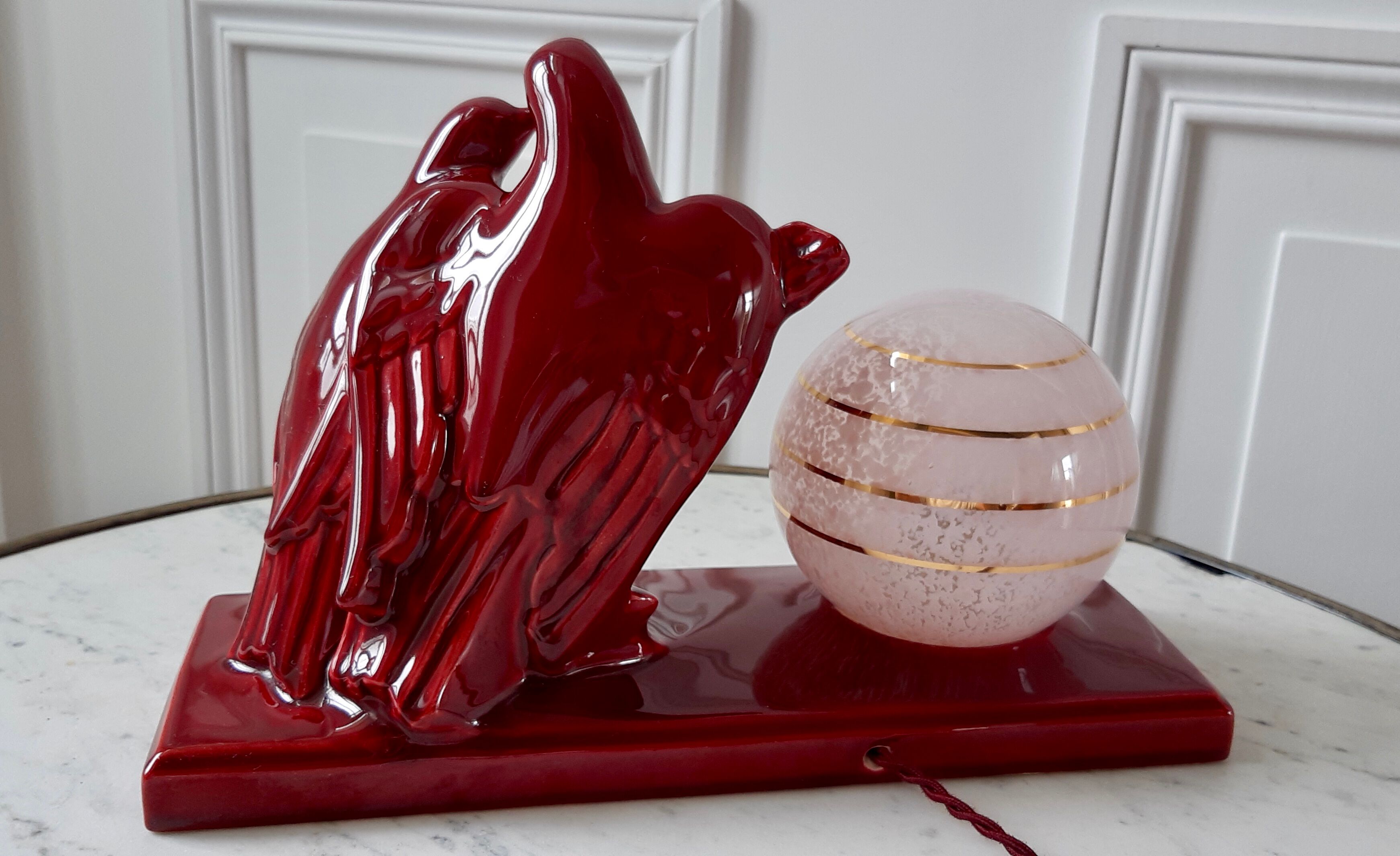 Art Deco ceramic lamp and glass globe of Clichy 30s