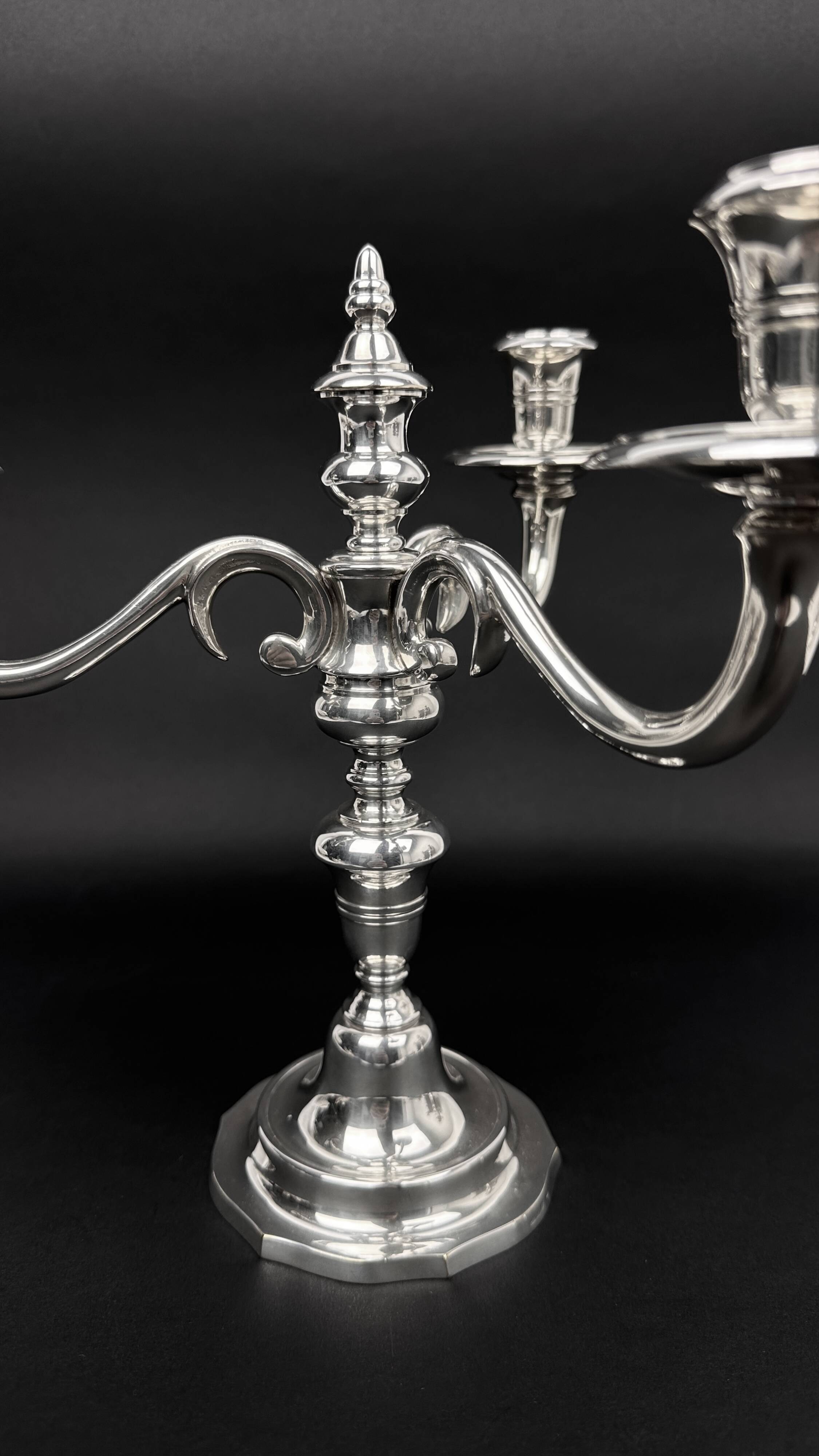 Pair of chrysalia silver metal 3-light candlestick holders