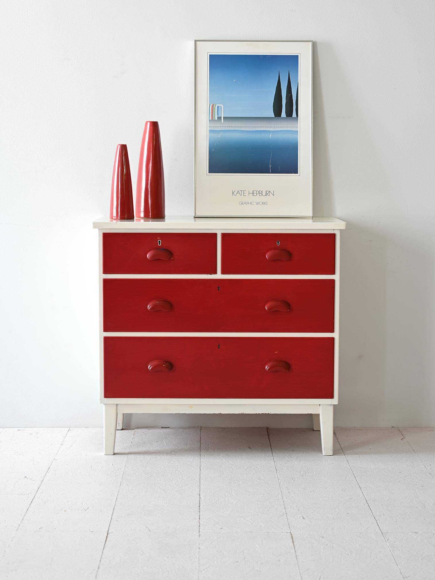 Vintage lacquered wood chest of drawers