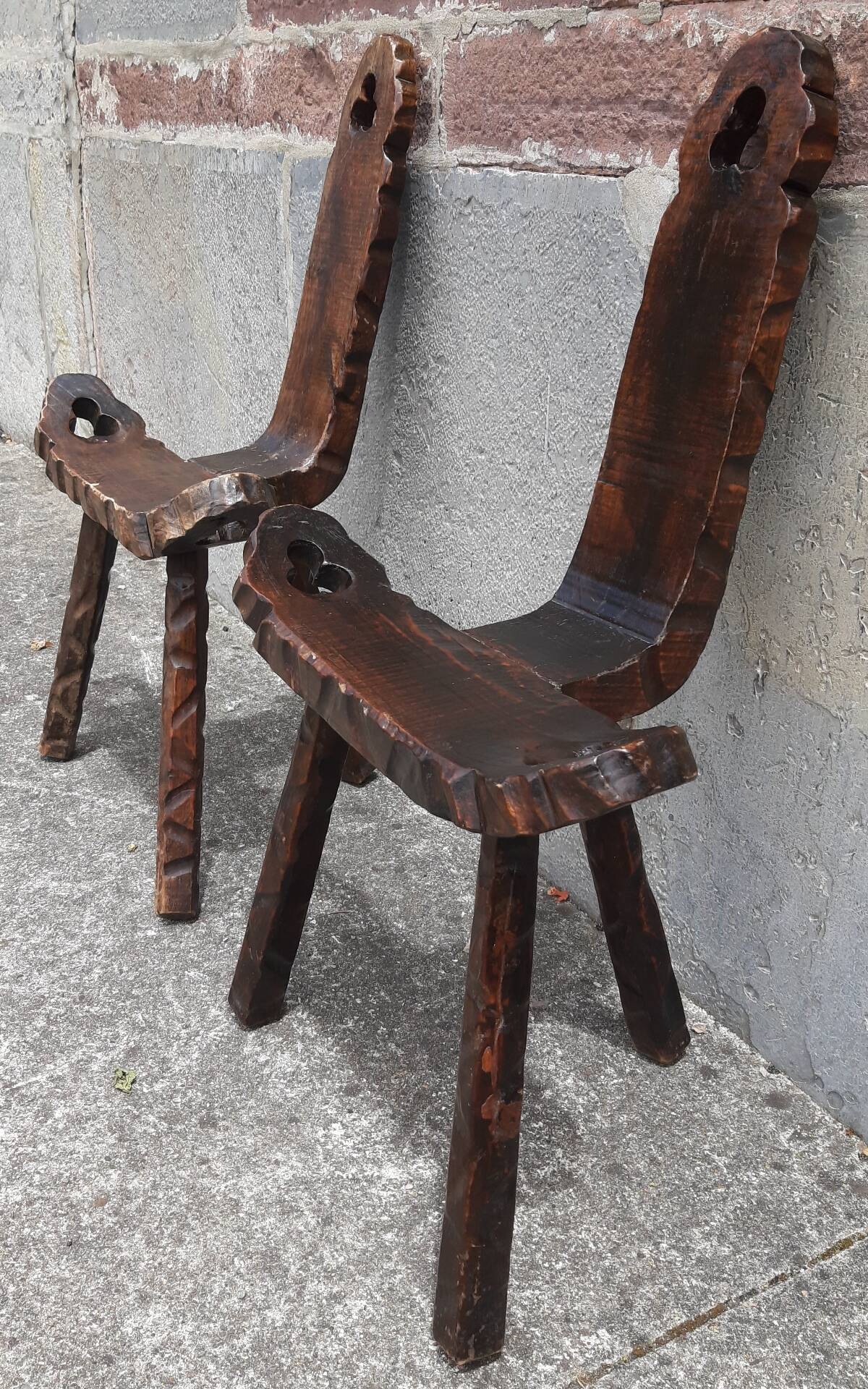 Pair of brutalist tripod stools