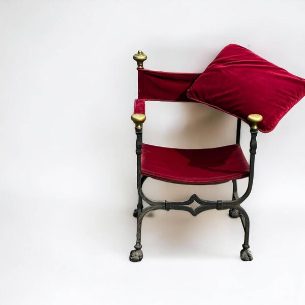 Fauteuil Curule En Fer Et Bronze Dans Le Style Du XVIIème Siècle époque XXéme - Fauteuil En X