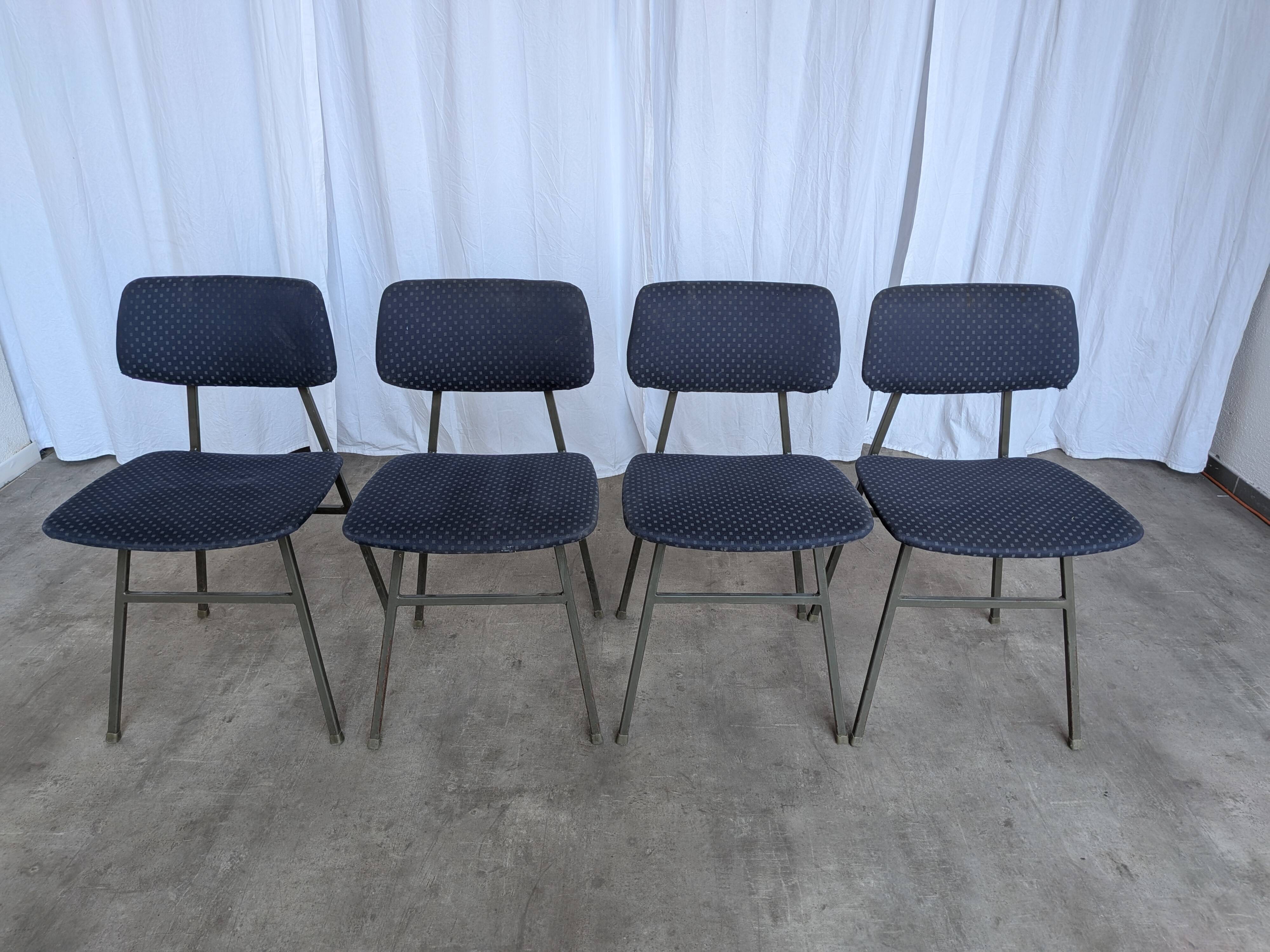 Set of 4 Vintage Stol Kamnik School Chairs Blue Upholstered Retro Dining Ch