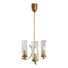 French vintage retro 3 light brass chandelier bubble effect glass shades