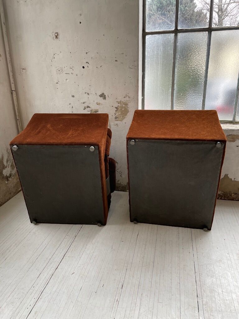 Pair 70s brown velvet armchairs