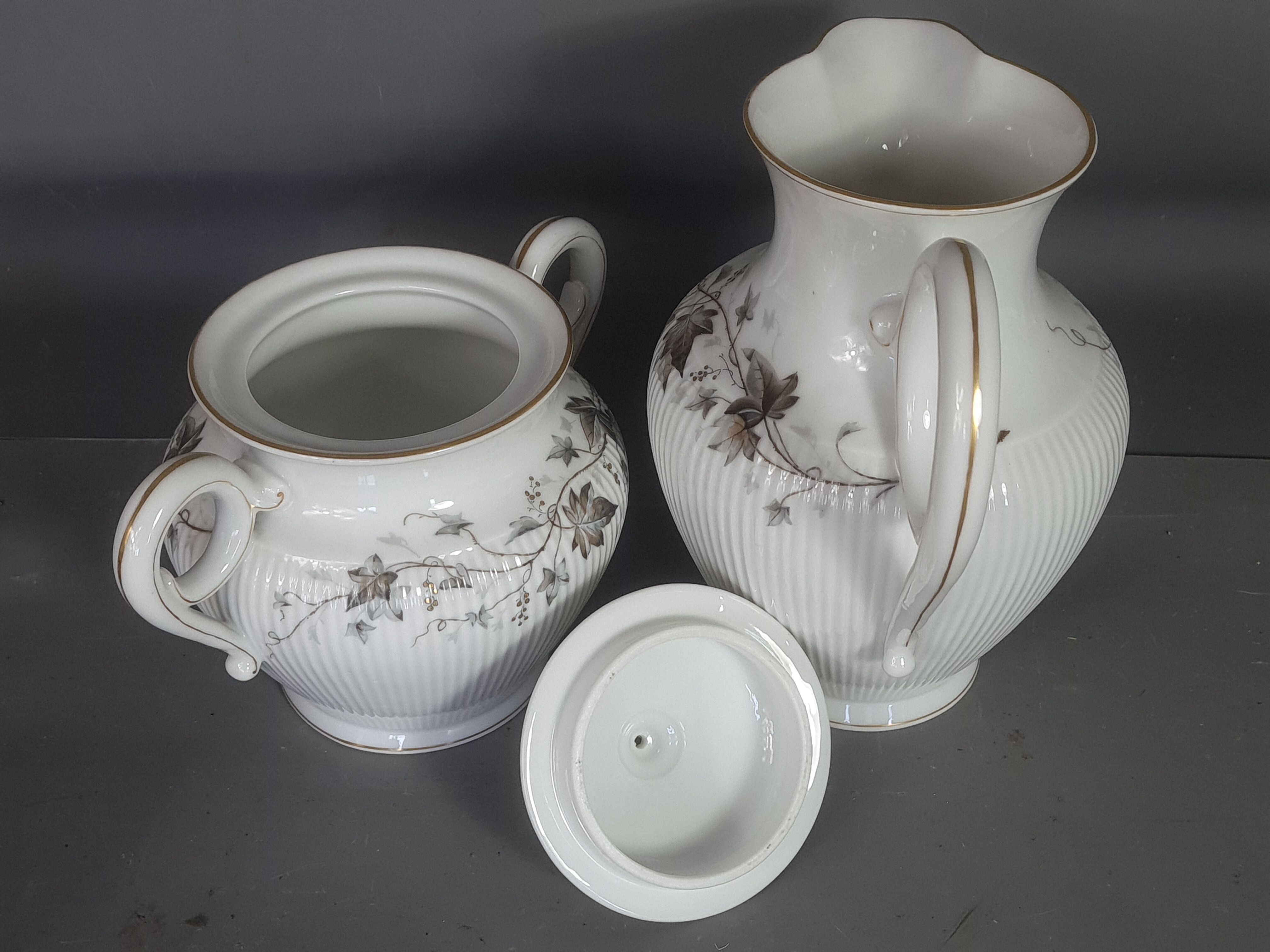 Old coffee set 8 pcs porcelain decoration painted with grapefruit around 1900