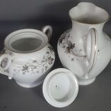 Ancien service à café 8 pcs porcelaine décor peint de pampres vers 1900