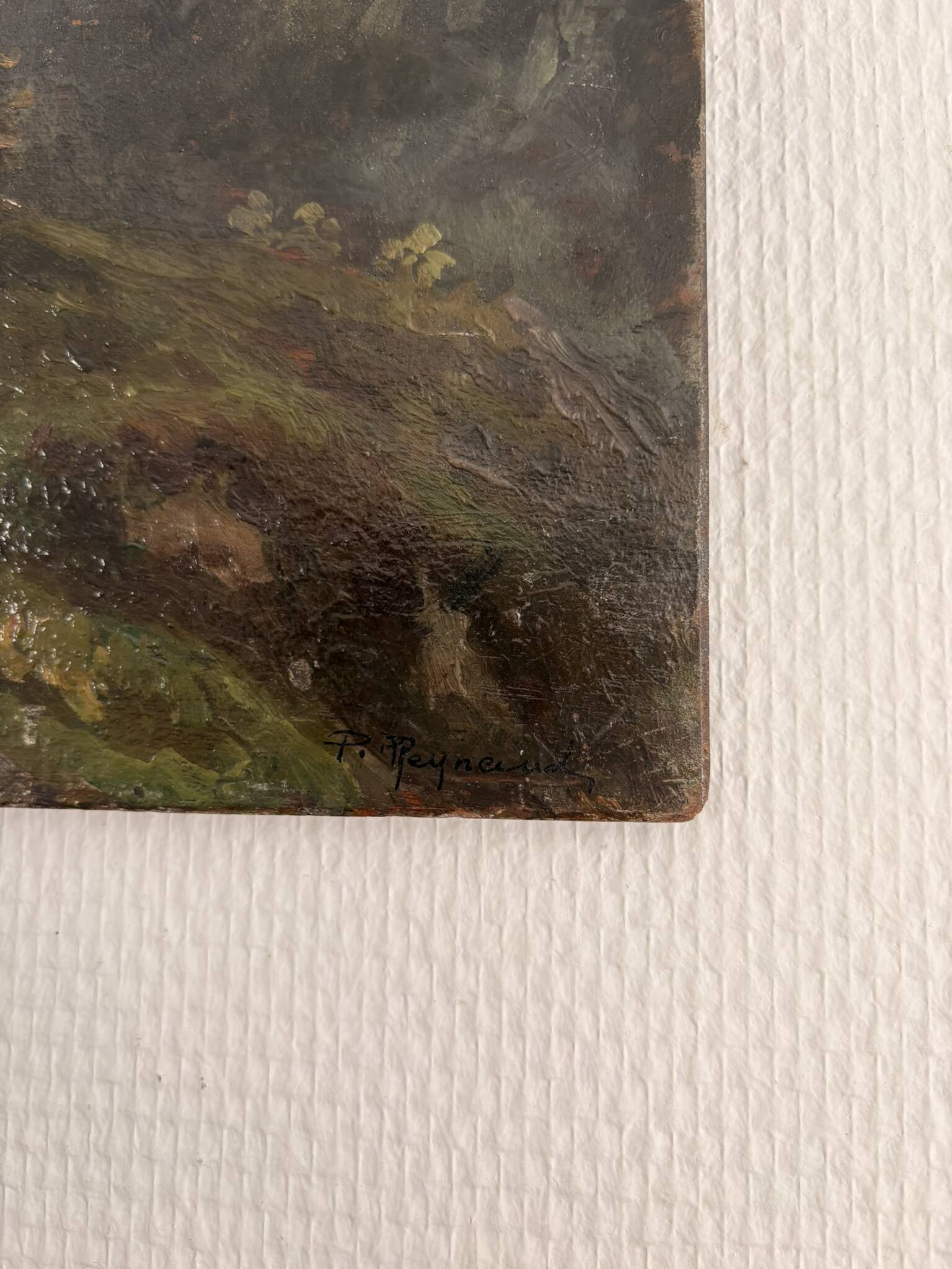 Old Oil Painting Wood Panel P Reynaud Post-Impressionism Landscape