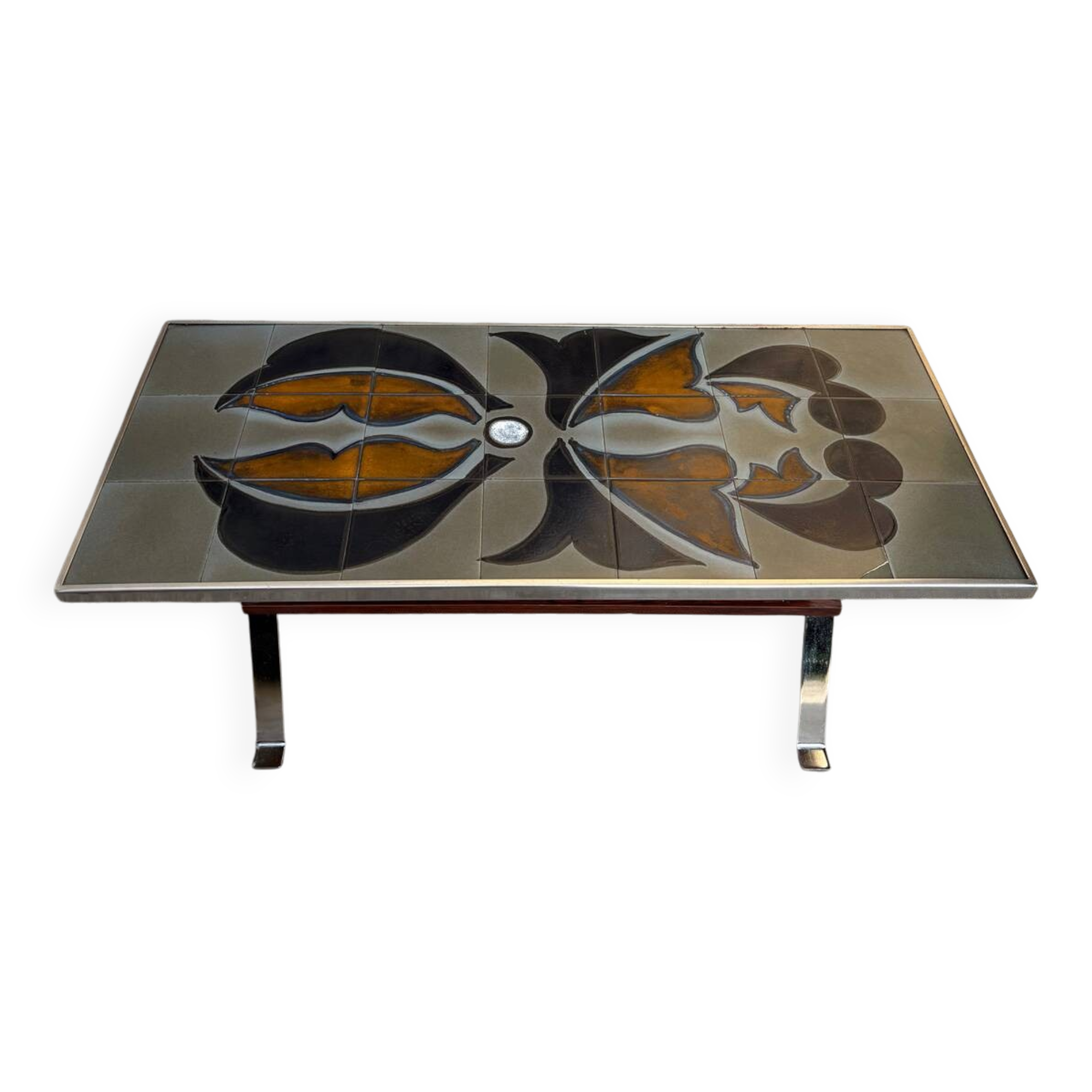 Vintage 1970s ceramic tile coffee table with chrome legs.