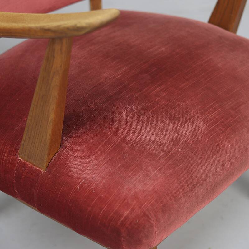 Set of Two Vintage Armchairs with Oak Frames