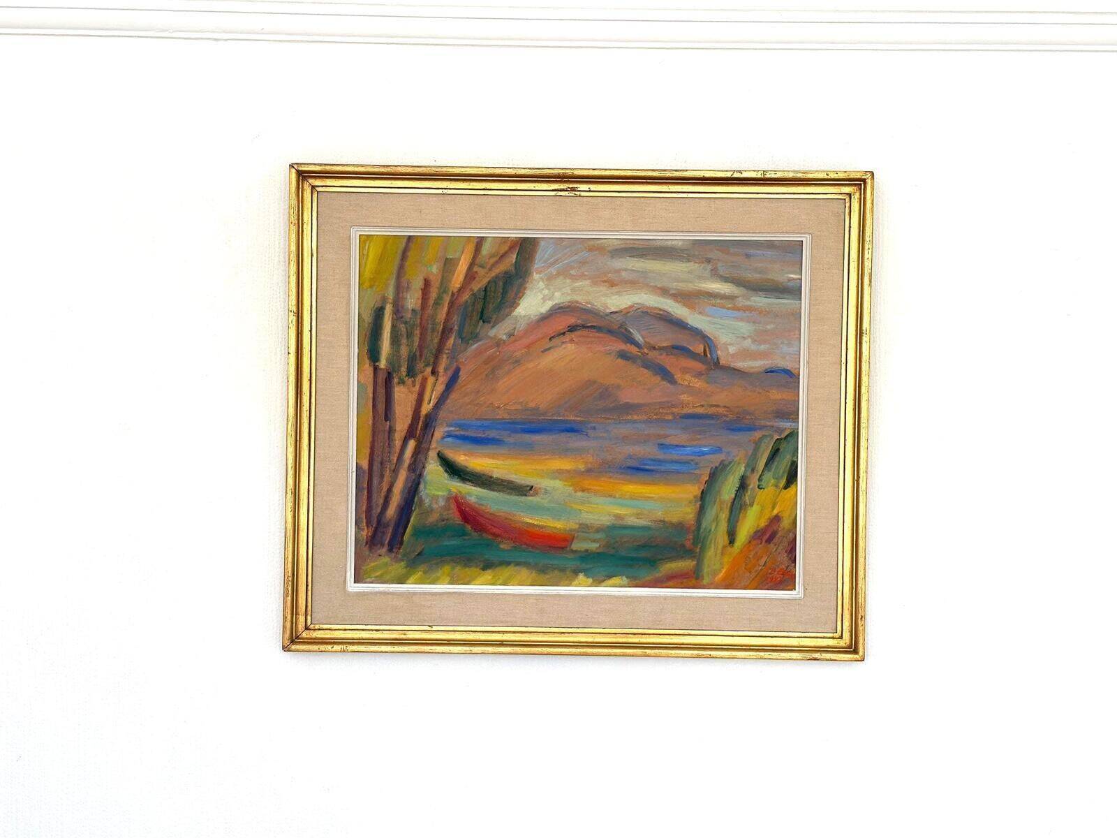 Huile sur panneau d'origine suédoise – “Sommardag” par B. Ekström – Datée de 1945 – Vintage et encadrée – 59 × 70 cm (23,2" × 27,6")