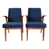 Fauteuil vintage 300-123, design M. Puchała, bleu marine, lot de 2